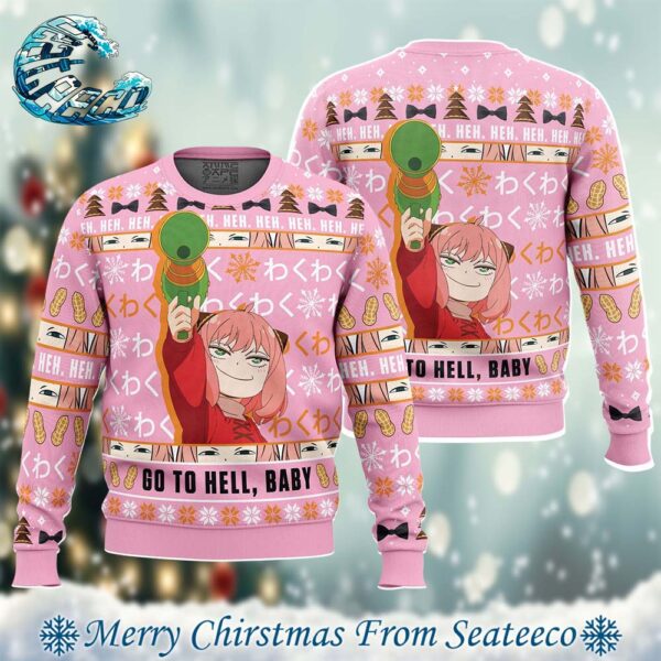 Anya Go To Hell Baby Spy X Family 2024 Best Xmas Knitted Ugly Christmas Sweater Gift For Family