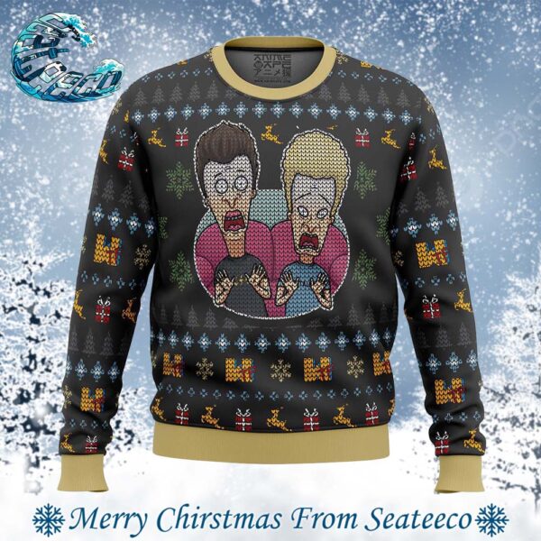 Beavis and Butthead Surprise Reaction Best Xmas Ugly Christmas Sweater Gift For Men And Women