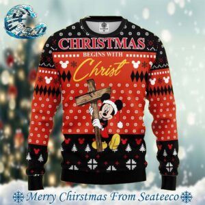 Begin With Christ Mickey Disney Ugly Christmas Sweater Gift For Holiday 2024