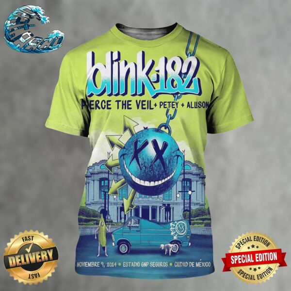 Blink-182 Concert Poster In Mexico City Mexico At Estadio GNP Seguros On November 9 2024 All Over Print Shirt