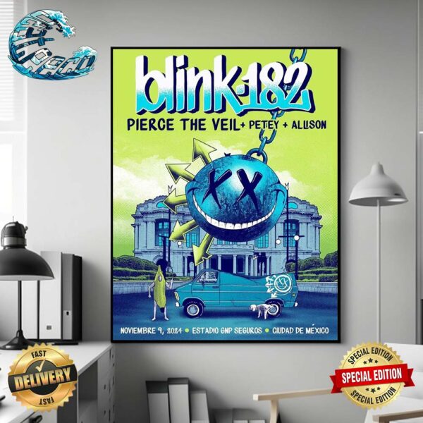 Blink-182 Concert Poster In Mexico City Mexico At Estadio GNP Seguros On November 9 2024 Home Decor Poster Canvas