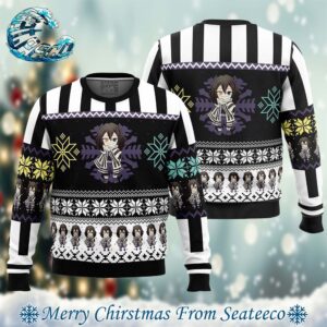 Chibi Christmas Obanai Iguro Demon Slayer Best Xmas Knitted Ugly Christmas Sweater Gift For Family