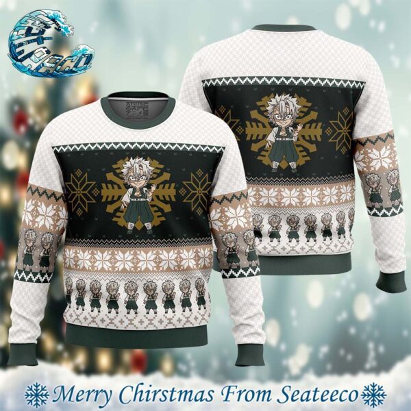 Chibi Christmas Sanemi Shinazugawa Demon Slayer Best Xmas Knitted Ugly Christmas Sweater Gift For Family