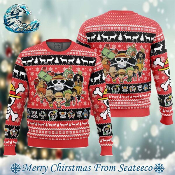 Chibi Straw Hat Pirates One Piece Pirates Xmas Gift For Family Ugly Christmas Sweater