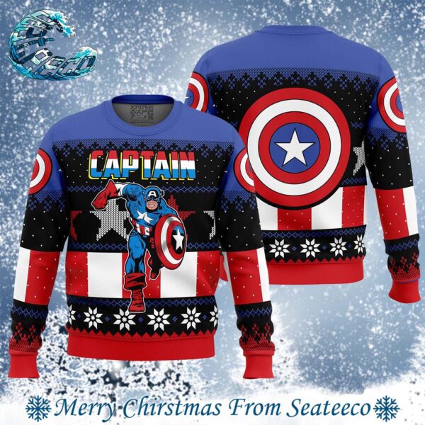 Christmas Captain America Marvel Comics 2024 Ugly Christmas Sweater Gift For Holiday