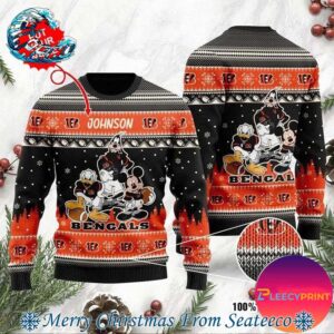 Cincinnati Bengals NFL Christmas Disney Mickey Mouse Donald Duck And Goofy Ugly Christmas Sweater Gift For Holiday 2024