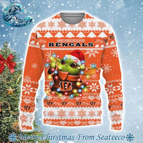 Cincinnati Bengals NFL x Star Wars Baby Yoda Star Wars Christmas Light Ugly Christmas Sweater Gift For Holiday