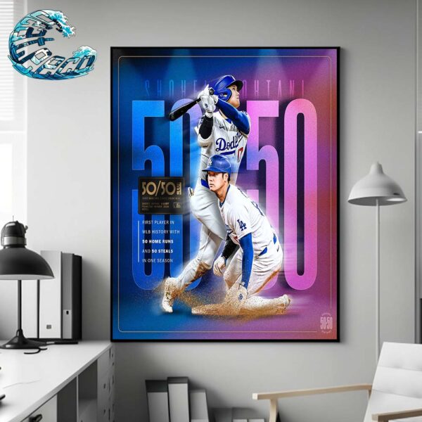 Congrats Shohei Ohtani Is The Only Member Of The 50 Home Runs And 50 Steals Home Decor Poster Canvas