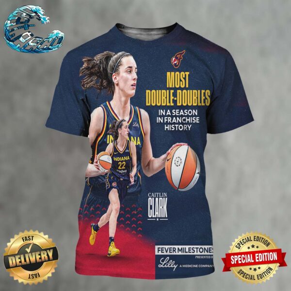 Congrats To Caitlin Clark On Breaking The Franchise Record For Double-Doubles In A Season All Over Print Shirt