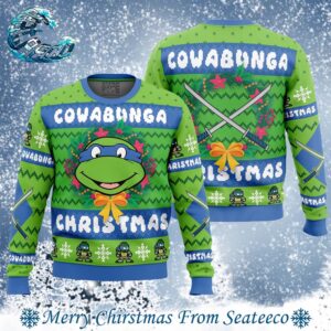 Cowabunga Leonardo Christmas Teenage Mutant Ninja Turtles 2024 Ugly Christmas Sweater Gift For Holiday