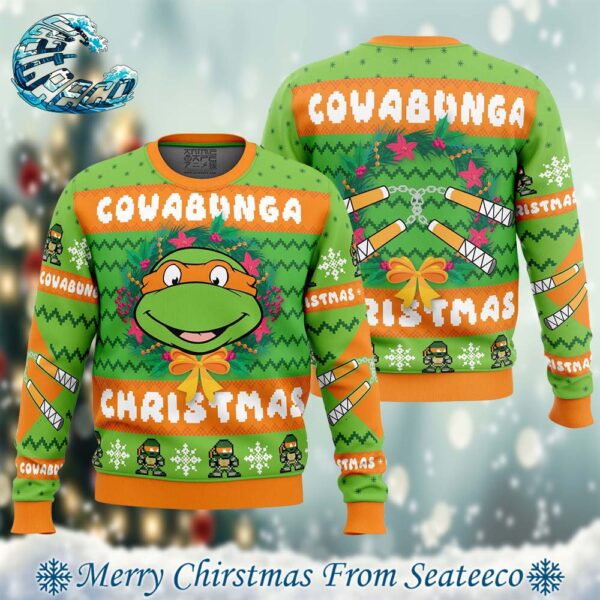 Cowabunga Michaelangelo Christmas Teenage Mutant Ninja Turtles Xmas Gift For Family Ugly Christmas Sweater