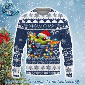 Dallas Cowboys NFL x Star Wars Baby Yoda Star Wars Christmas Light Best Gifts For Couples Holiday Christmas Ugly Sweater