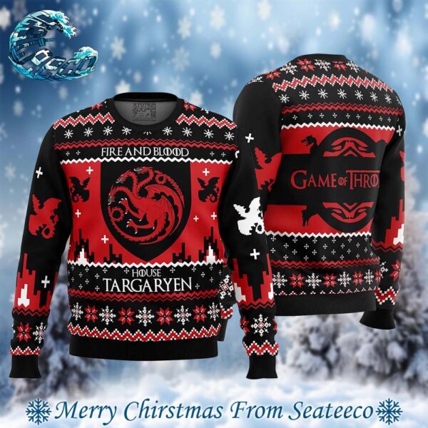 Fire And Blood House Targaryen Game of Thrones 2024 Best Knitted Ugly Christmas Sweater