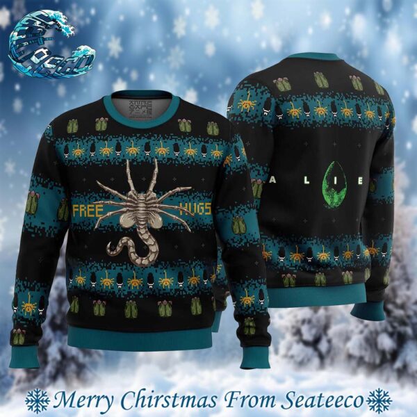 Free Hugs Alien Facehugger 2024 Best Knitted Ugly Christmas Sweater