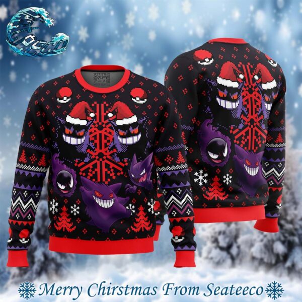 Ghosts Gengar Ghastly Pokemon 2024 Best Knitted Ugly Christmas Sweater