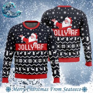 Jolly Af Santa Claus 2024 Ugly Christmas Sweater Gift For Holiday