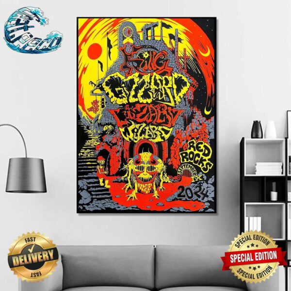 King Gizzard And The Lizard Wizard In Morrison CO Poster Night 2 At Red Rocks Amphitheatre On September 9th 2024 Home Decor Poster Canvas