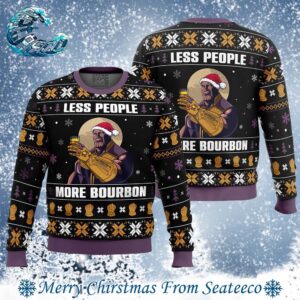 Less People More Bourbon Thanos Marvel Comics 2024 Ugly Christmas Sweater Gift For Holiday