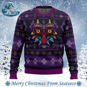 Majoras Mask Seamless Pattern Legend of Zelda Best Knitted Ugly Christmas Sweater For Holiday