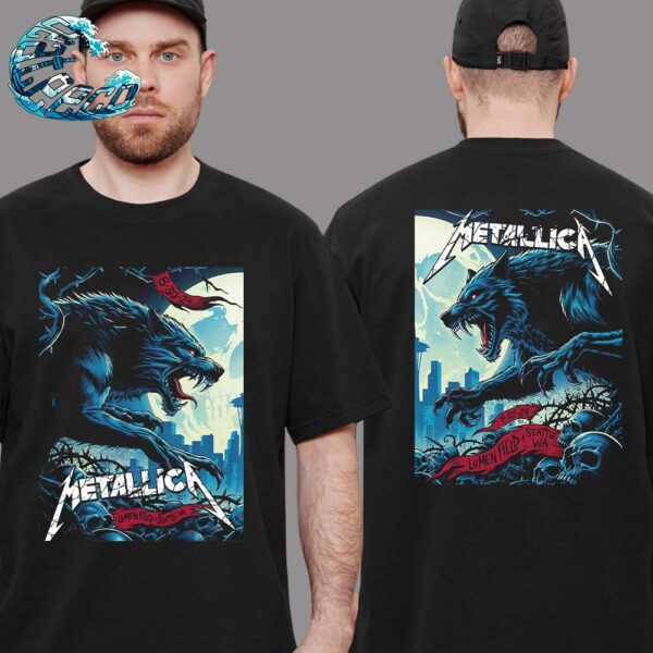 Metallica M72 Seattle Wolf Artwork Full Show Combine Poster For Night 1 And 2 On August 30 And September 1 2024 In Washington At Lumen Field M72 North American Tour 2024 T-Shirt