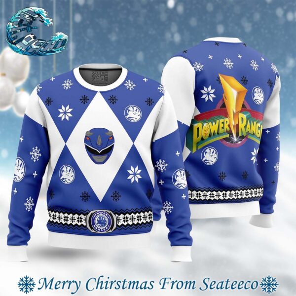 Mighty Morphin Power Rangers Blue Ugly Christmas Sweater Gift For Holiday 2024