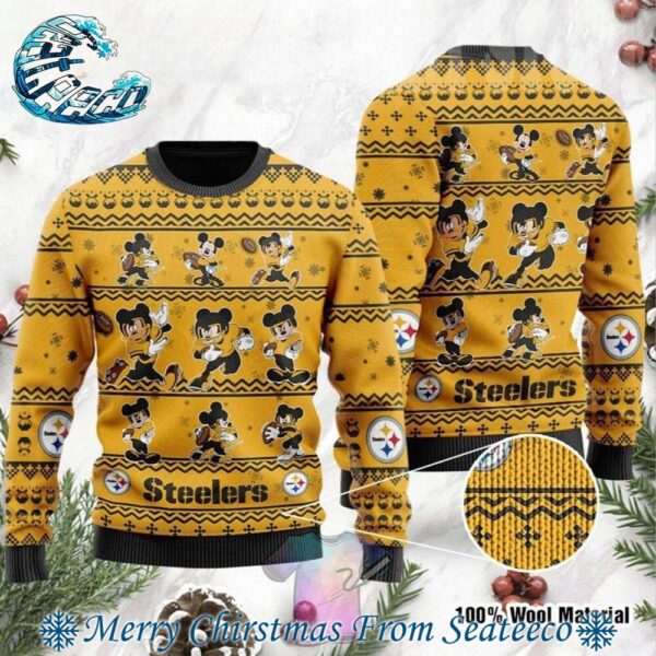 NFL Pittsburgh Steelers Mickey Mouse Disney Pattern Knitted Ugly Christmas Sweater