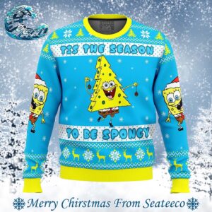 Nickelodeon Cartoons Tis The Season To be Spongy Ugly Christmas Sweater Gift For Family