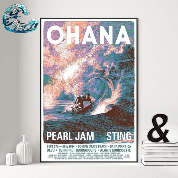 Ohana Festival Event Poster Pearl Jam And Sting In Dana Point CA At Doheny State Beach On September 27th And 29th 2024 Poster Canvas