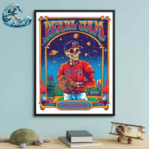 Pearl Jam Dark Matter World Tour 2024 With Glen Hansard Art By Helen Kennedy Tonight Poster In Boston MA At Fenway Park On September 15 And 17 2024 Decor Poster Canvas