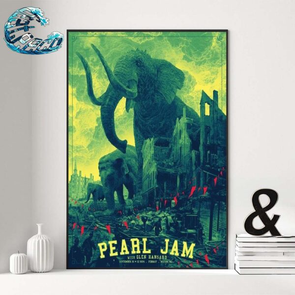 Pearl Jam In Boston MA With Glen Hansard Concert Poster At Fenway Park On September 15th And 17th Dark Matter World Tour 2024 Art By Daniel Danger Home Decor Poster Canvas