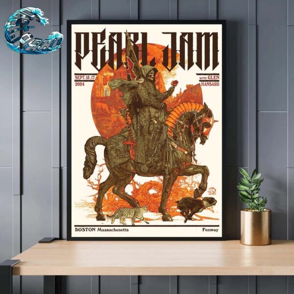 Pearl Jam With Glen Hansard Poster Show Music On September 15th And 17th In Boston MA At Fenway Park Dark Matter World Tour 2024 Art By Krzysztof Domaradzki Poster Canvas