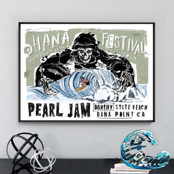 Pearl Jam With The Ohana Fest Poster For Night 1 Show In Dana Point CA At Doheny State Beach On September 27 2024 Home Decor Poster Canvas