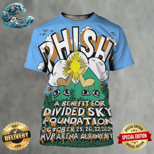 Phish Poster For Three-Night A Benefit For Divided Sky Foundation At MVP Arena In Albany NY On October 25 26 And 27 2024 All Over Print Shirt