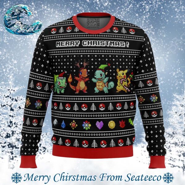 Pokemon Kanto Starters Best Knitted Ugly Christmas Sweater For Holiday