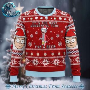 Rick And Morty It’s The Most Wonderful Time For A Beer Holiday Ugly Christmas Sweater Gift For Men And Women