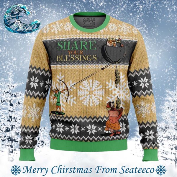 Share Your Blessings Robin Hood Disney 2024 Ugly Christmas Sweater Gift For Family