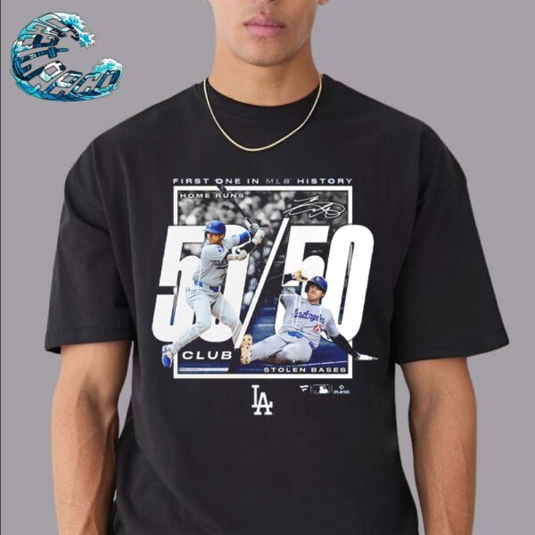 Shohei Ohtani Los Angeles Dodgers First One In MLB History 50 50 Club Premium T-Shirt