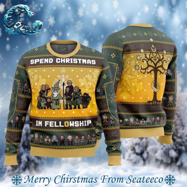 Spend Christmas In Fellowship The Lord of the Rings 2024 Best Knitted Ugly Christmas Sweater