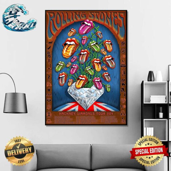 The Rolling Stones Poster For Hackney Diamonds Tour 2024 Schedule List Home Decor Poster Canvas