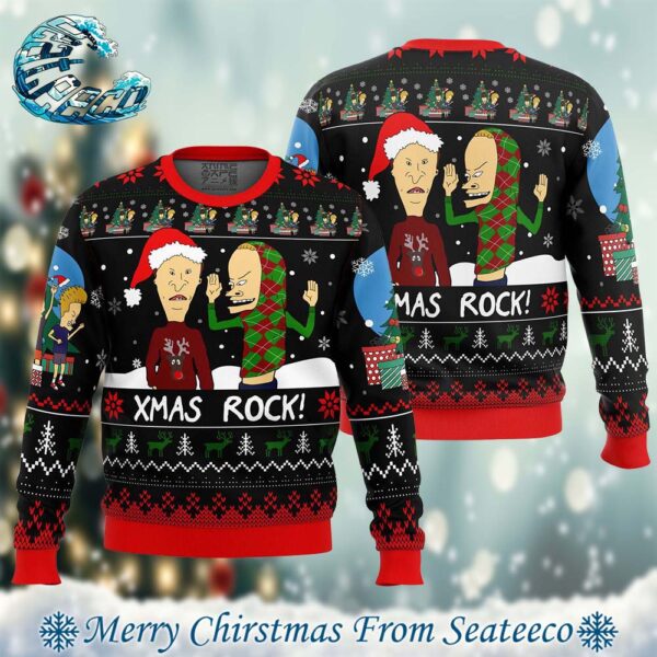 Xmas Rock Beavis and Butthead Xmas Gift For Family Ugly Christmas Sweater