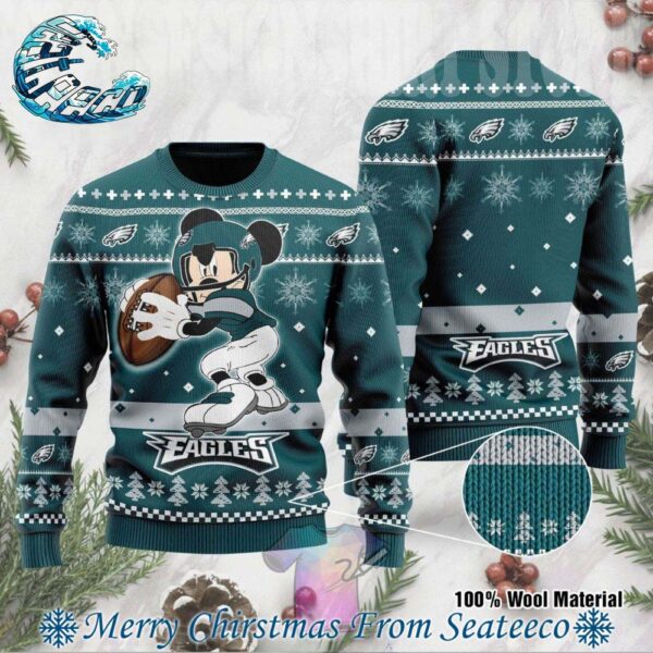 Mickey Mouse Playing NFL Philadelphia Eagles Disney Ugly Christmas Sweater Gift For Holiday 2024