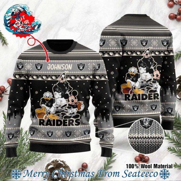 Personalized Las Vegas Raiders NFL Donald Mickey Goofy Disney Ugly Christmas Sweater Gift For Holiday 2024