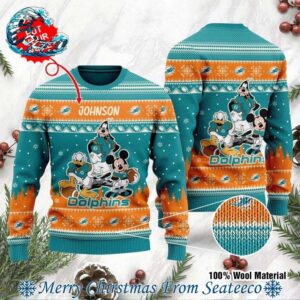 Personalized NFL Miami Dolphins Donald Mickey Goofy Disney Ugly Christmas Sweater Gift For Holiday 2024