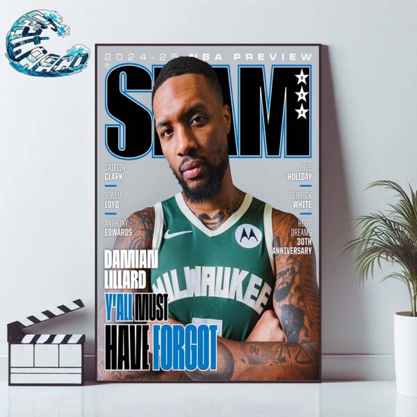 SLAM 252 Cover Damian Lillard From Milwaukee Bucks NBA 2024-225 NBA Preview Home Decor Poster Canvas